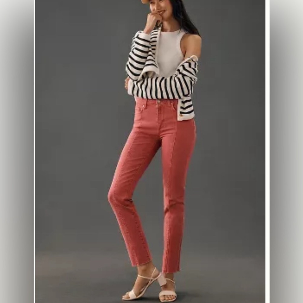 PAIGE CINDY SEAMED HIGH-RISE STRAIGHT-LEG JEANS SZ 28